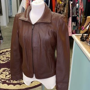 Nine West Brown Soft Leather Jacket Size Small